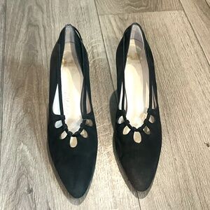 Delman Vintage 1940s Black Suede‎ Pumps Women's Slip-On Heels, Size 8N